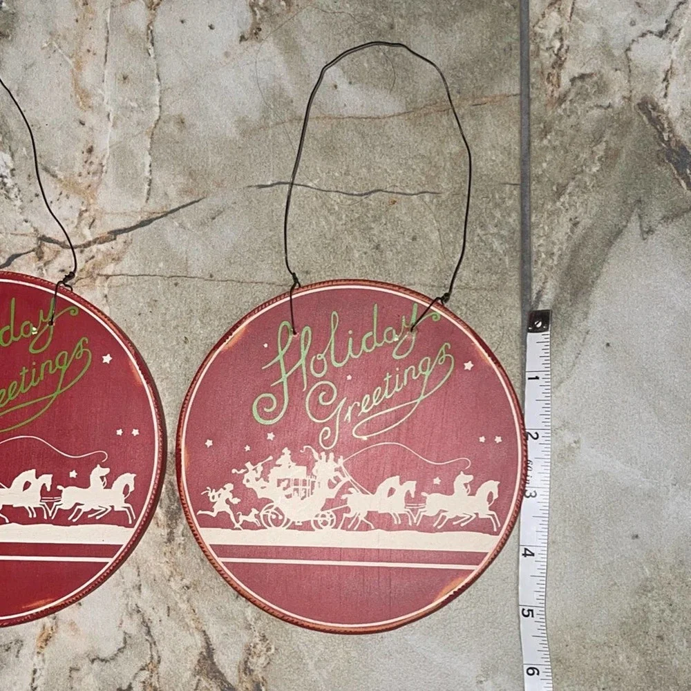 Round Red‎ Wooden Christmas Holiday Ornaments
